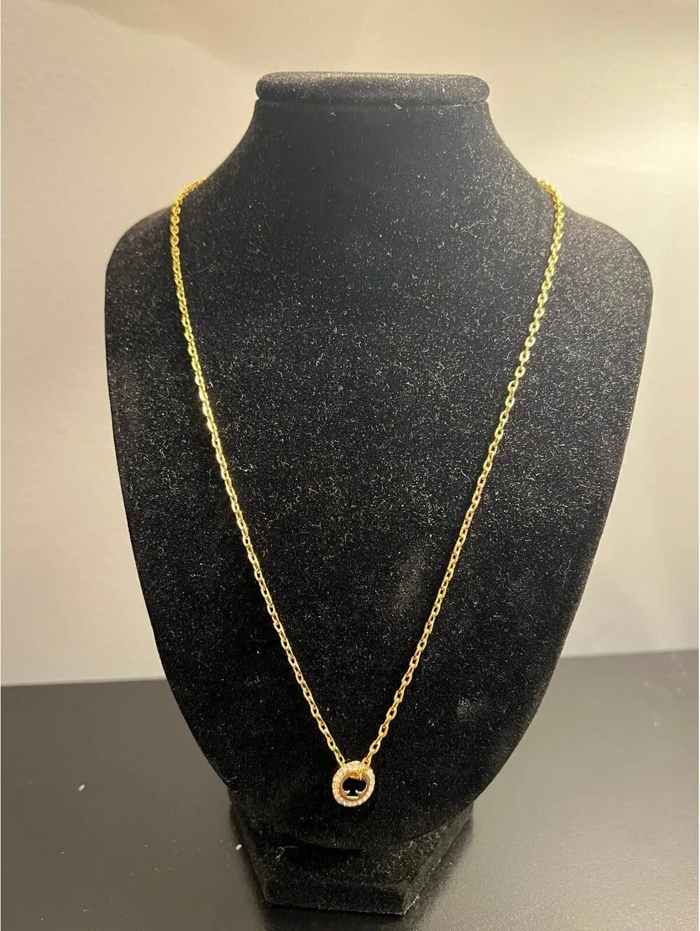 Gold Kate Spade Pendant on a Chain Link Necklace, Pave Set Crystals (18”)